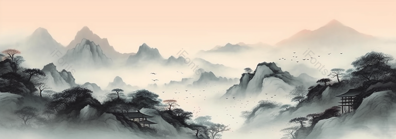 中国风水彩山脉风景插画,插画/手绘图,插画/手绘图库,插画/手绘图下载,插画/手绘